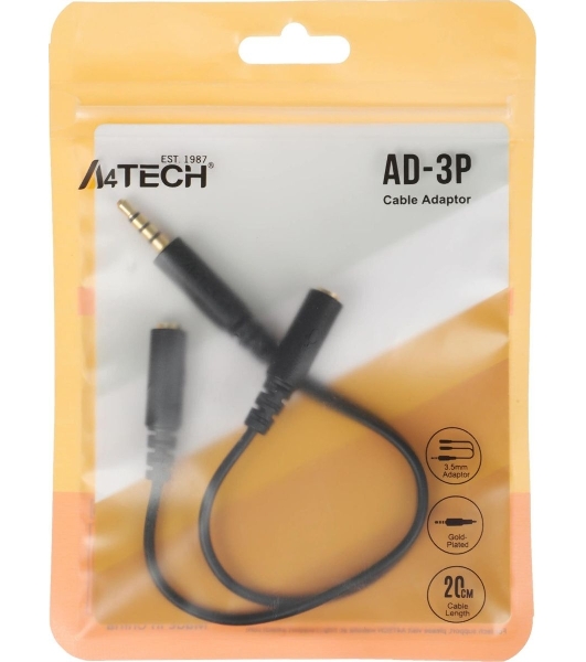 Адаптер аудио A4Tech AD-3P 2xJack 3.5 (f)/Jack 3.5 (m) 0.2м. черный