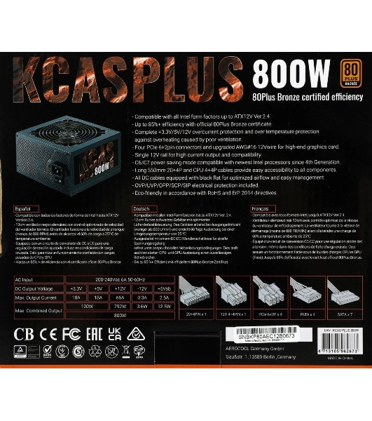 Блок питания Aerocool/Formula KCAS-800W, 800Вт, PLUS 80 PLUS Bronze, 120мм, черный