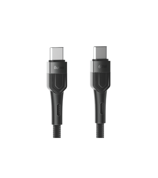 Кабель OLMIO BOLT, Type-C - Type-C, 60W, 1.2м, тканевая оплетка, черный