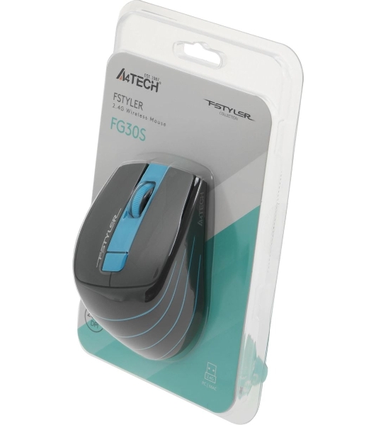 Мышь беспроводная A4Tech Fstyler FG30S серый/синий, 2000 dpi, радиоканал, USB, кнопки - 5