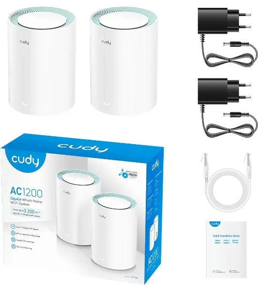 Бесшовный Mesh роутер Cudy M1300 (M1300 2-PACK) AC1200 10/100/1000BASE-TX/Wi-Fi белый (упак.:2шт)