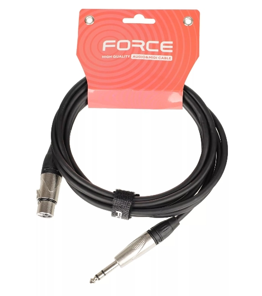Кабель микрофонный FORCE FMC-15/31/4' TRS (M) - XLR (F), высококачественный балансный, малошумящий с проводниками из безкислородной меди OFC, диаметр 6 мм, профессиональные металлические разъемы Rean, длина 3 м, цвет черный