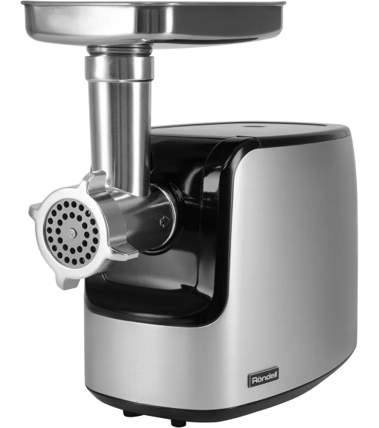 Мясорубка электрическая Rondell RDE-1458 серый, 3000 Вт, 3.5 кг/мин, реверс, защита от перегрузки, металлический лоток, насадки - 5