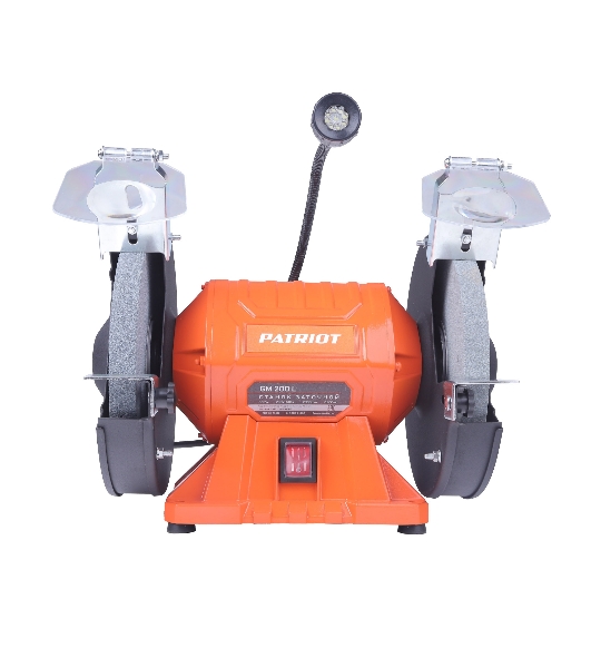 Станок заточной PATRIOT Expert GM 200 L, подсветка, 550Вт, 2980об/мин, 200мм диск, А36/А60 зерн, посадочный 16 мм, асинхронный, адаптер на круги 32 мм
