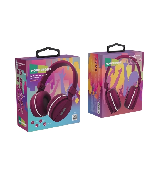 Беспроводные наушники MORE CHOICE HW15 вишневый, накладные, Bluetooth, до 6 ч
