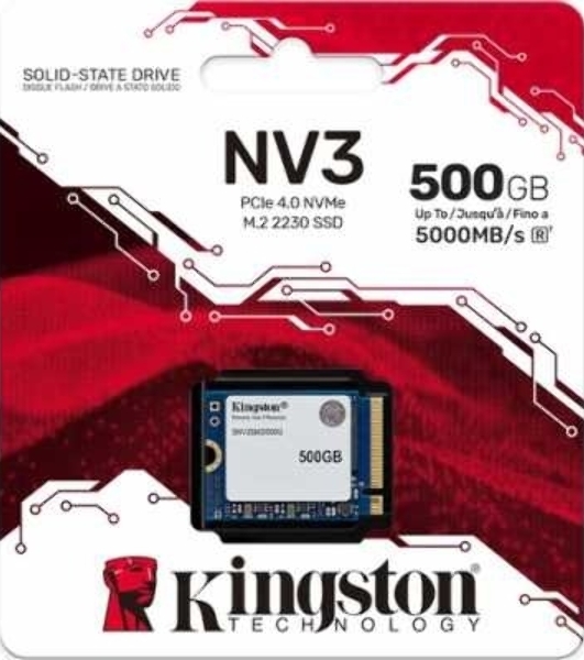 Накопитель SSD Kingston NV3, 500Gb, M.2(22x30мм), NVMe, PCIe 4.0 x4, 3D TLC, R/W 5000/3000Mb/s, TbW 160, DWPD 0.2 (60 мес)