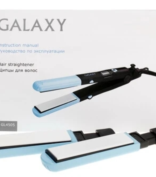 Выпрямитель для волос Galaxy GL 4505 черный/голубой, 27,5/57 мм, 200 °C, 1 режим