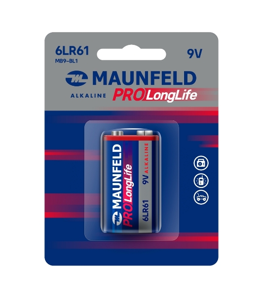 Батарейки Maunfeld PRO Long Life Alkaline 9V(6LR61) MB9-BL1, блистер 1 шт.