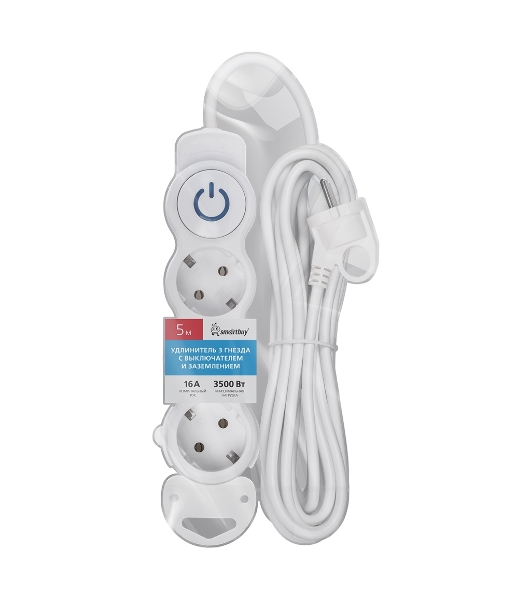 Удлинитель Smartbuy (SBE-16-3-05m-ZS) 3 роз х 5,0 м - белый