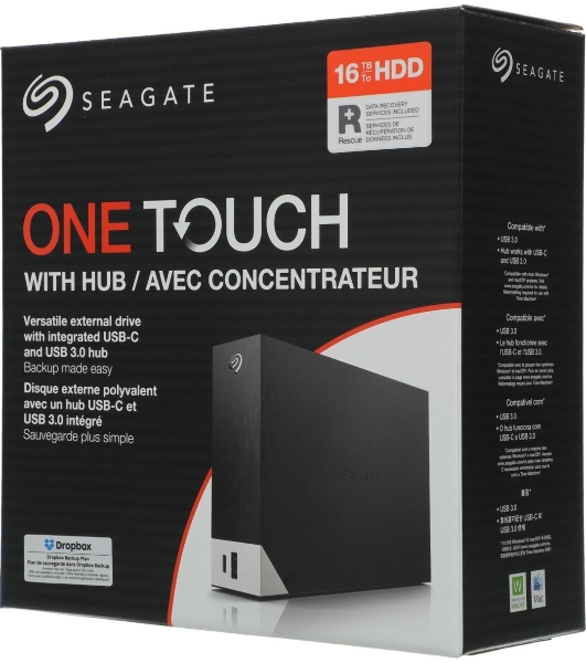 Внешний HDD 3.5' Seagate One Touch STLC16000402, 16TB, USB 3.2 Gen 1 Type-A, 5400 rpm, черный