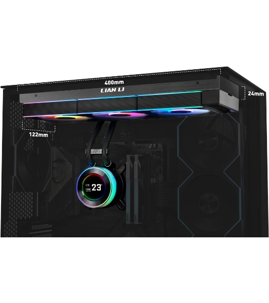 Система жидкостного охлаждения Lian Li HydroShift II LCD-C 360CL Black, 360 мм, 3x120 мм, 200-2600 об/мин, 31 дБ, 4-pin PWM, ЖК-дисплей, ARGB, черный