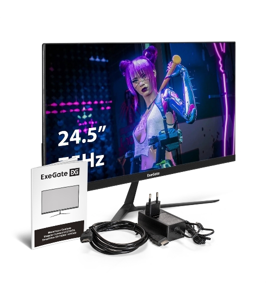 Монитор 24.5' ExeGate SmartView EH1500A IPS 1920x1080, 75 Гц, 5 мс, 16:9, 250 кд/м², 1xVGA, 1xHDMI, 1xDP, 3.5 мм, черный