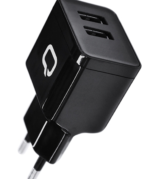 Сетевое зарядное устройство Qumo Energy (Charger 0061), 2 USB, 3.1A, черный