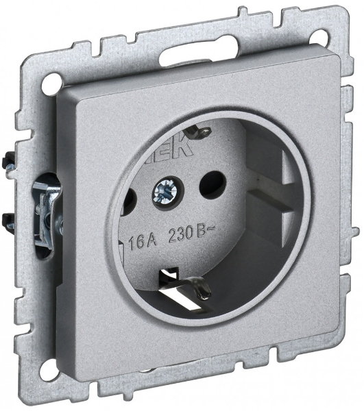 Розетка 1-местная IEK BRITE РС14-1-0-БрА (BR-R14-16-K47) с заземлением, с защитными шторками, 16А, алюминий