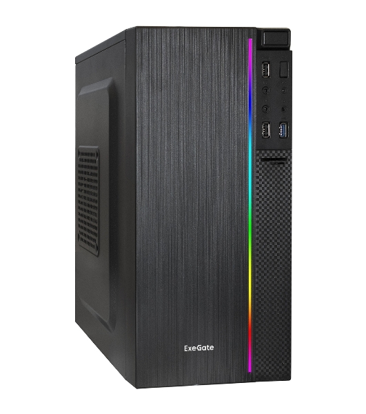 Компьютерный корпус Minitower ExeGate mEVO-9302-NPX450 (mATX, БП 450NPX с вент. 12см, 2хUSB+1хUSB 3.0, HD аудио, черный, с RGb подсветкой)