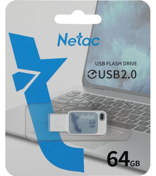 Флешка USB Netac UA31 NT03UA31N-064G-20BL), 64Gb, USB 2.0, R/W 110/45, синий/белый
