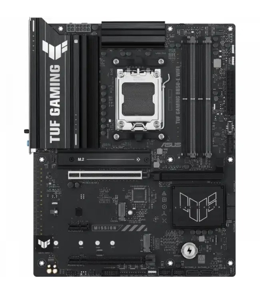Материнская плата ASUS TUF Gaming B850-E WiFi, AM5, AMD B850, 4xDDR5, 4xSATA, 3xM.2, 1xPCIe 5.0 x16, 1xPCIe 4.0 x16, 1xPCIe x1, 1xDP, 1xHDMI, 2xUSB-C (1x10Gbps, 1x20Gbps), 3xUSB-A 5Gbps, 3xUSB-A 2.0, 1x2.5Gb LAN, Wi-Fi 6E, Bluetooth 5.3, 3x3.5 мм, 7.1, ATX