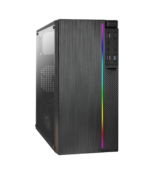 Компьютерный корпус Minitower ExeGate mEVO-9301-NPX450 (mATX, БП 450NPX с вент. 12см, с окном, 2хUSB+1хUSB 3.0, HD аудио, черный, с RGb подсветкой)