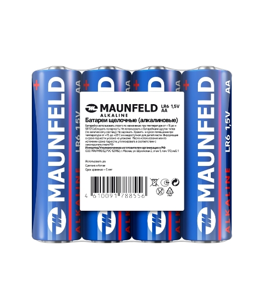 Батарейки Maunfeld Alkaline AA (LR6) MBLR6-SR40, спайка 4 шт, 1.5 В