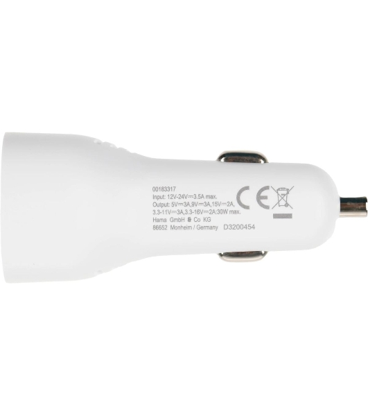 Комплект зарядное устройство Hama H-183317 3A PD для Apple кабель Apple Lightning/Type-C белый