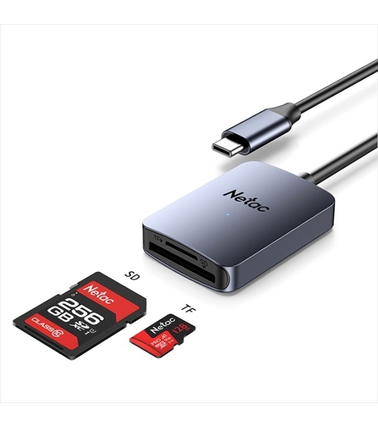 Кард-ридер Netac Flash WK12/серый/SD/SDHC/SDXC/microSD/microSDHC/microSDXC/USB 3.0 Type-C/пластик