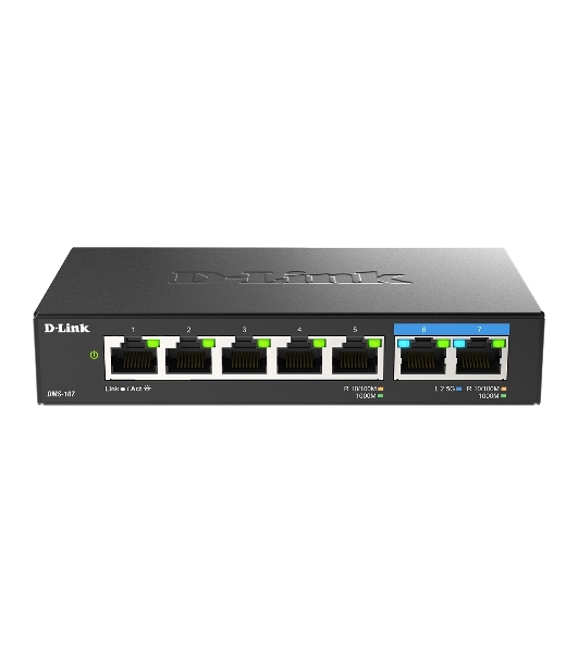 Коммутатор D-Link DMS-107/A1A, 5×1 Гбит/с + 2×2.5 Гбит/с, неуправляемый