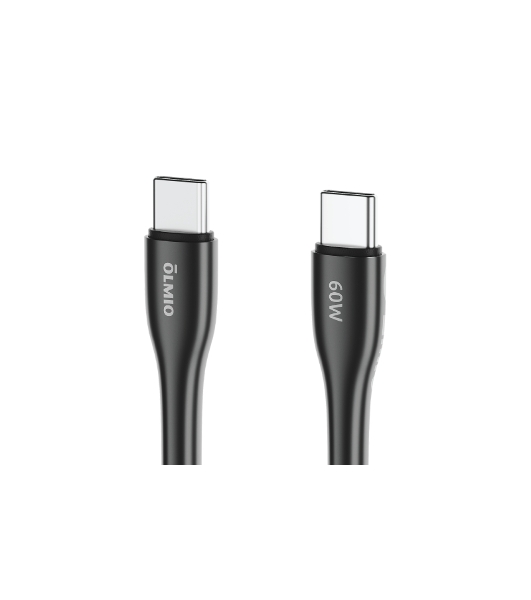 Кабель OLMIO STYLE, Type-C - Type-C, 60W, 1.2м, тканевая оплетка, черный