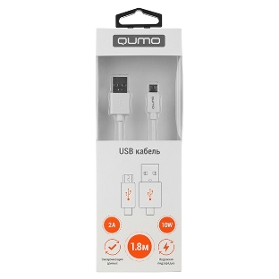 Кабель Qumo, USB-Micro USB, 1.8м, 5В, 2А, 10Вт, опл. PVC, кон. PVC, круглый, белый