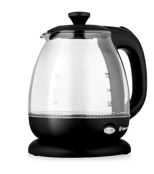 Чайник электрический BRAYER BR6106, 1100 Вт, 1 л, стеклянный, автоотключение, подсветка, черный