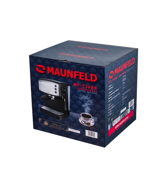 Кофеварка рожковая Maunfeld MF-734BK черный, исп. кофе - молотый/чалды, 1.5 л, 850 Вт, 15 бар