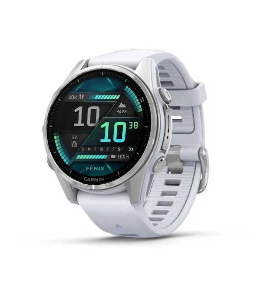 Умные часы Garmin Fenix 8, 1.3' AMOLED, 4G, Wi-Fi, Bluetooth, NFC, WR100, серебристый / белый