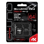 Флеш карта QUMO MicroSDXC 64Gb Class 10 UHS-I U3 черный adp, фото 1
