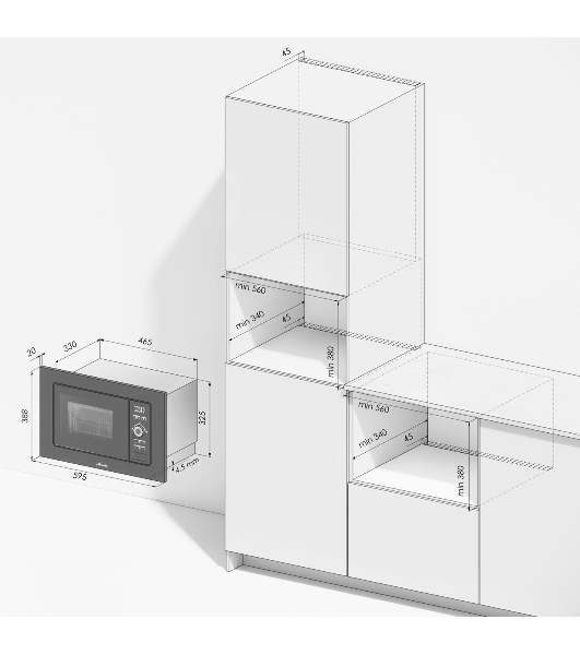 Встраиваемая микроволновая печь Monsher MMH 201 BX 60 см, 20 л, 8 автоматических кулинарных программ, 5 режимов мощности, функция размораживания по весу полуфабрикатов или по времени, черный и нерж.