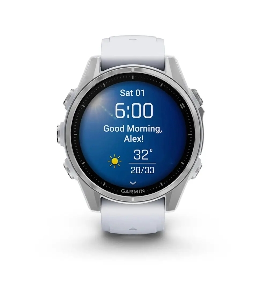 Умные часы Garmin Fenix 8, 1.3' AMOLED, 4G, Wi-Fi, Bluetooth, NFC, WR100, серебристый / белый