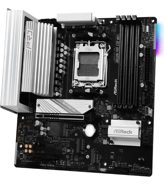 Материнская плата ASRock B650M Pro X3D WiFi, AM5, AMD B650, 4xDDR5, 4xSATA, 3xM.2, 1xPCIe 5.0 x16, 1xPCIe 4.0 x4, 1xHDMI, 1xDP, 1x2.5Gb LAN, Wi-Fi 6E, Bluetooth 5.2, 1xUSB-C 10Gbps, 1xUSB-A 10Gbps, 2xUSB-A 5Gbps, 4xUSB-A 2.0, 3x3.5 мм, 7.1, mATX