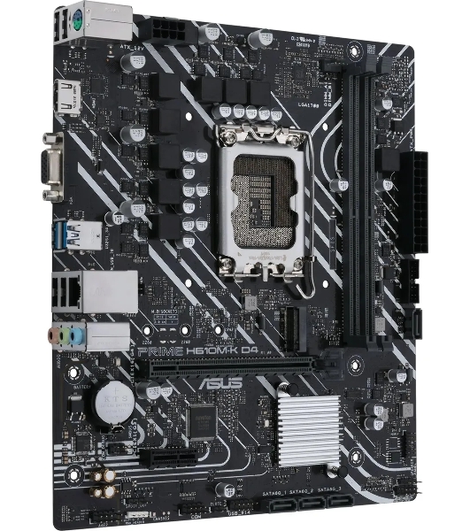 Материнская плата ASUS PRIME H610M-K D4, LGA 1700, Intel H610, 2xDDR4, 4xSATA, 1xM.2, 1xPCIe 4.0 x16, 1xPCI, 1xHDMI, 1xVGA, 1x 1Gb LAN, 2xUSB-A 2.0, 2xUSB-A 3.2 Gen 1, 3x3.5 мм, 7.1, mATX