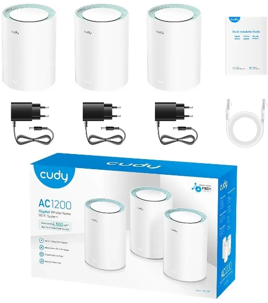 Бесшовный Mesh роутер Cudy M1300 (M1300 3-PACK) AC1200 10/100/1000BASE-TX/Wi-Fi белый (упак.:3шт)