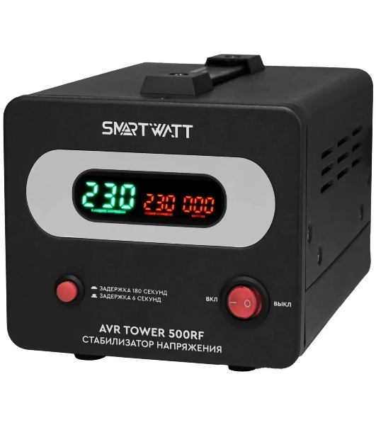 Напольный стабилизатор напряжения SMARTWATT AVR TOWER 500RF (140W - 260W, 500VA, 0.5 кВт, 50-60 Гц, розеток - 1, LED-дис