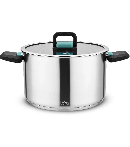 Кастрюля LARA LR02-245 Изумруд 6,4 л, нержавеющая сталь, с крышкой