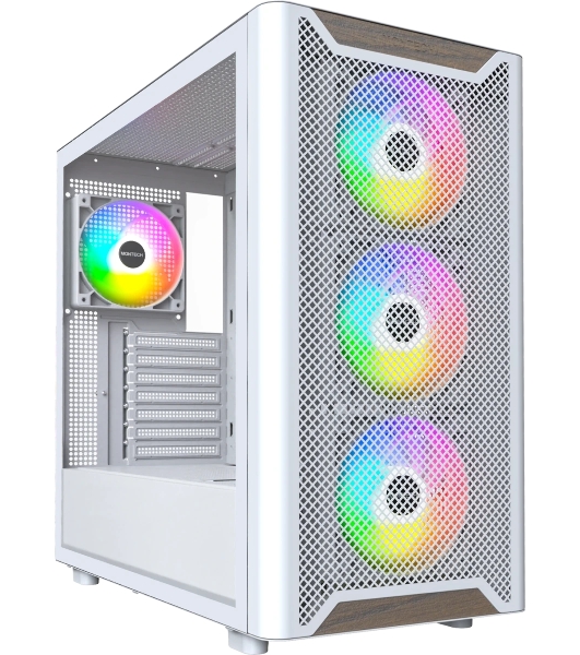 Компьютерный корпус Montech XR Wood белый без БП ATX 3x120мм 2xUSB3.0 audio bott PSU