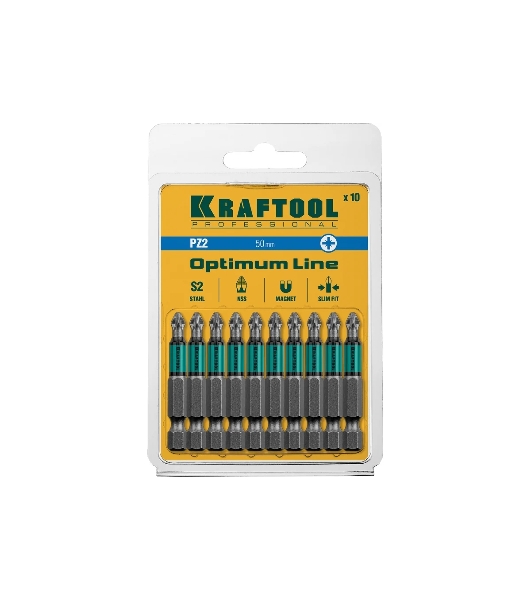 Биты KRAFTOOL Optimum Line, PZ2, 50 мм, тип хвостовика E 1/4', 10 шт в блистере
