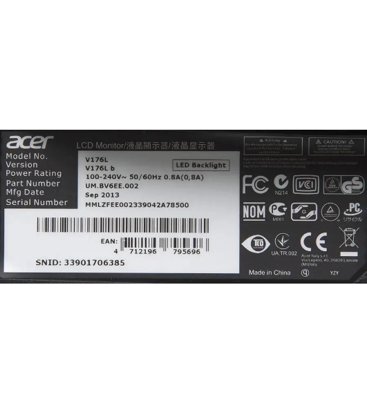 Монитор 17' Acer V176Lb TN 1280x1024, 75 Гц, 5 мс, 5:4, 250 кд/м², VGA, черный