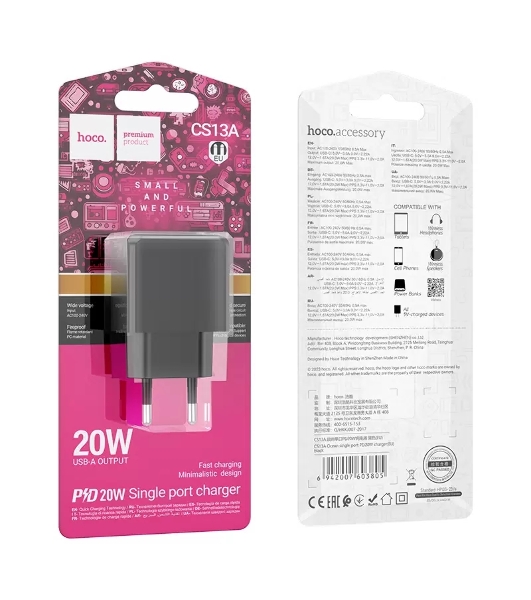 Сетевое зарядное устройство HOCO (6942007603805) CS13A 1USB 3.0A PD 20W