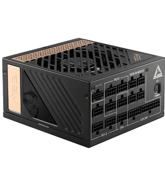 Блок питания MSI MEG Ai1300P (306-7ZP4A11-CE0), 1300Вт, 80 PLUS Platinum, 120мм, модульный, черный/золотой