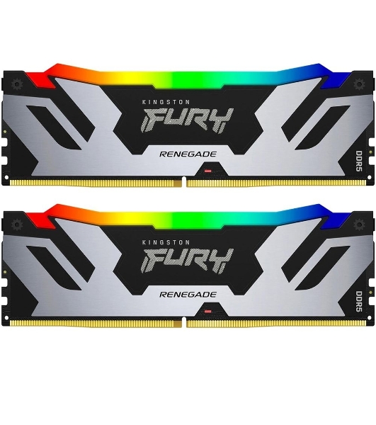 Оперативная память Kingston Fury Renegade, DDR5, 96Gb (2x48Gb), 6400MHz, CL32, DIMM, с радиатором, RGb, серебристый