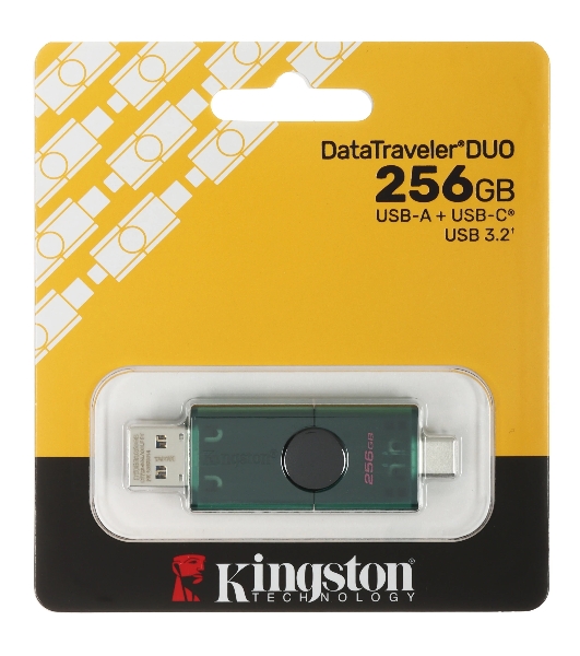 Флешка USB Kingston DataTraveler Duo (DTDEG2/256Gb), 256Gb, USB3.2/Type-C, R/W 150/60, зеленая