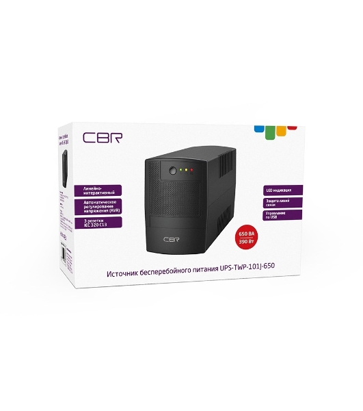 Источник бесперебойного питания CBR UPS-TWP-101J-650 / 650ВА / 390Вт / IEC 320 C13 x3 / USB Type-B / RJ11