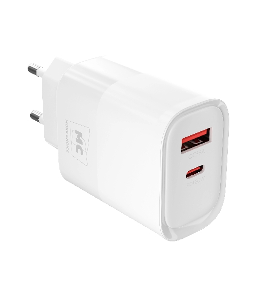 Сетевое зарядное устройство MORE CHOICE NC81 СЗУ 1USB+1Type-C 3.0A PD 20W+ QC3.0, белый
