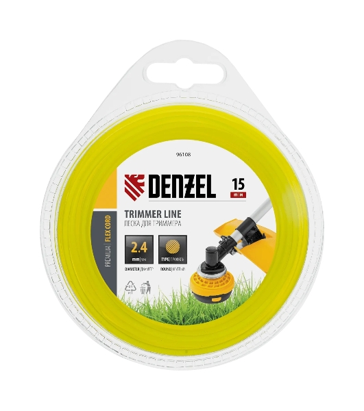 Леска для триммера Denzel FLEX CORD 96108 круглая 2,4 мм х 15 м, блистер