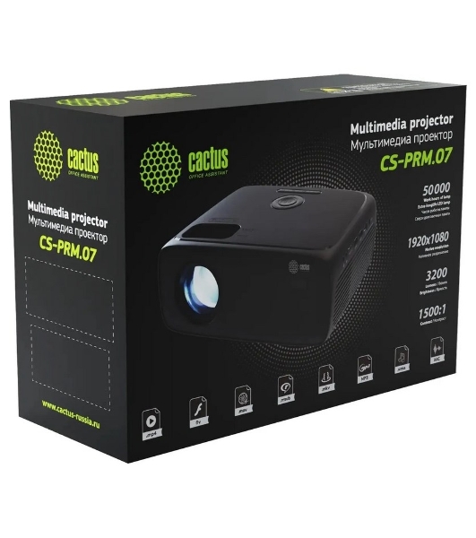 Проектор Cactus CS-PRM.07WT.Full HD LCD 3200Lm LS 320Lm ANSI (1920x1080) 1500:1 ресурс лампы:30000часов 1xUSB typeA 3xHDMI 1.16кг